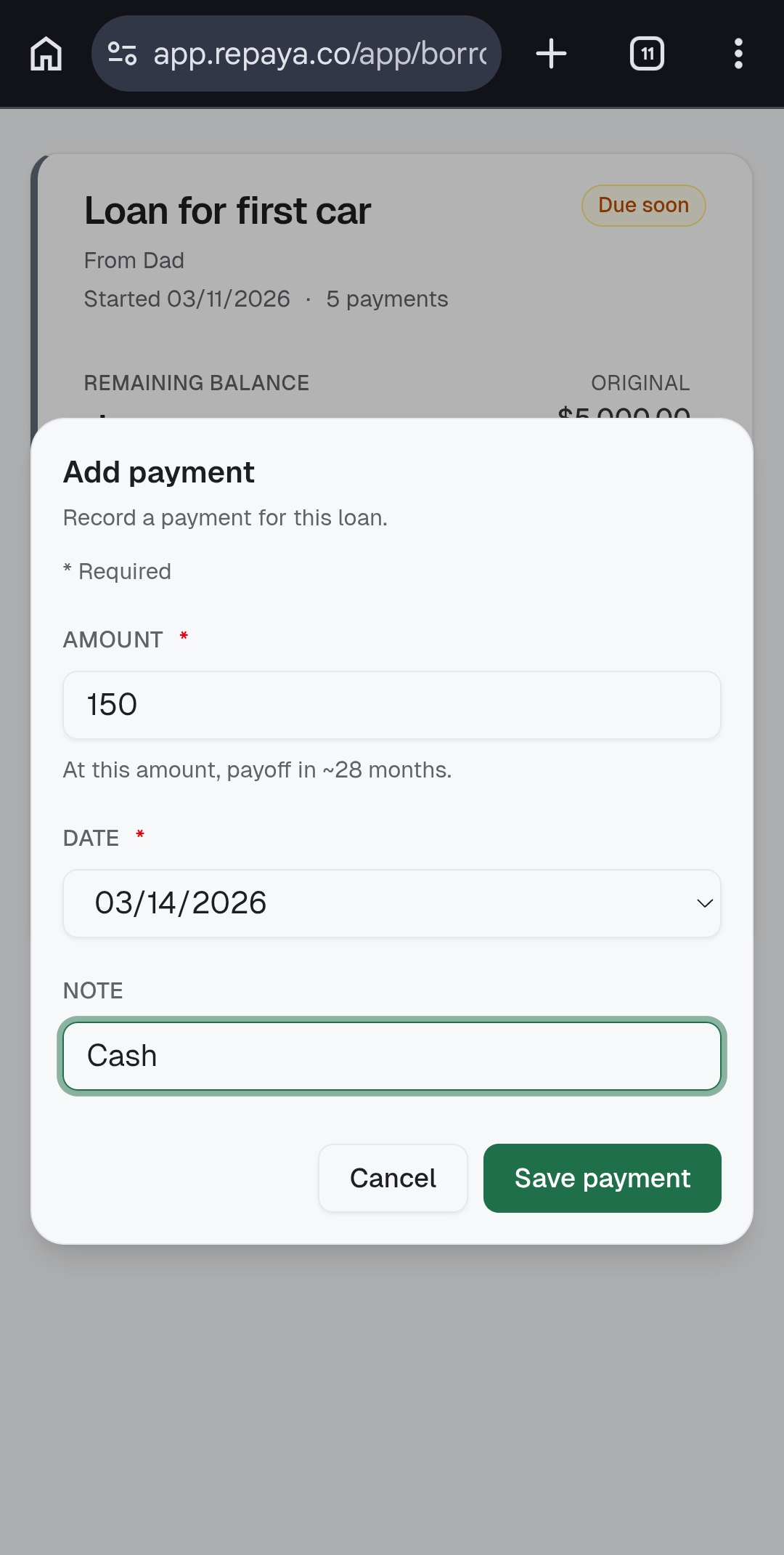 Repaya borrower add payment flow on mobile