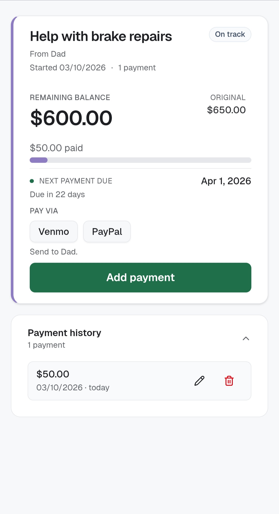 Repaya loan detail screen