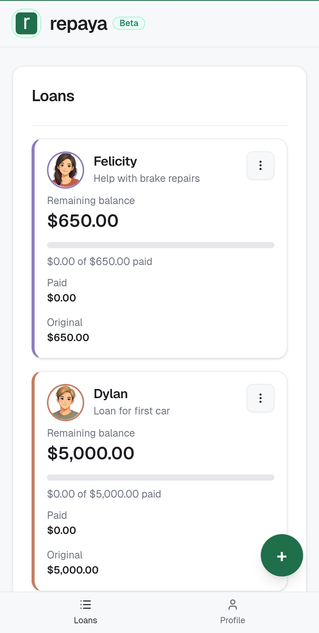 Repaya loans list screen
